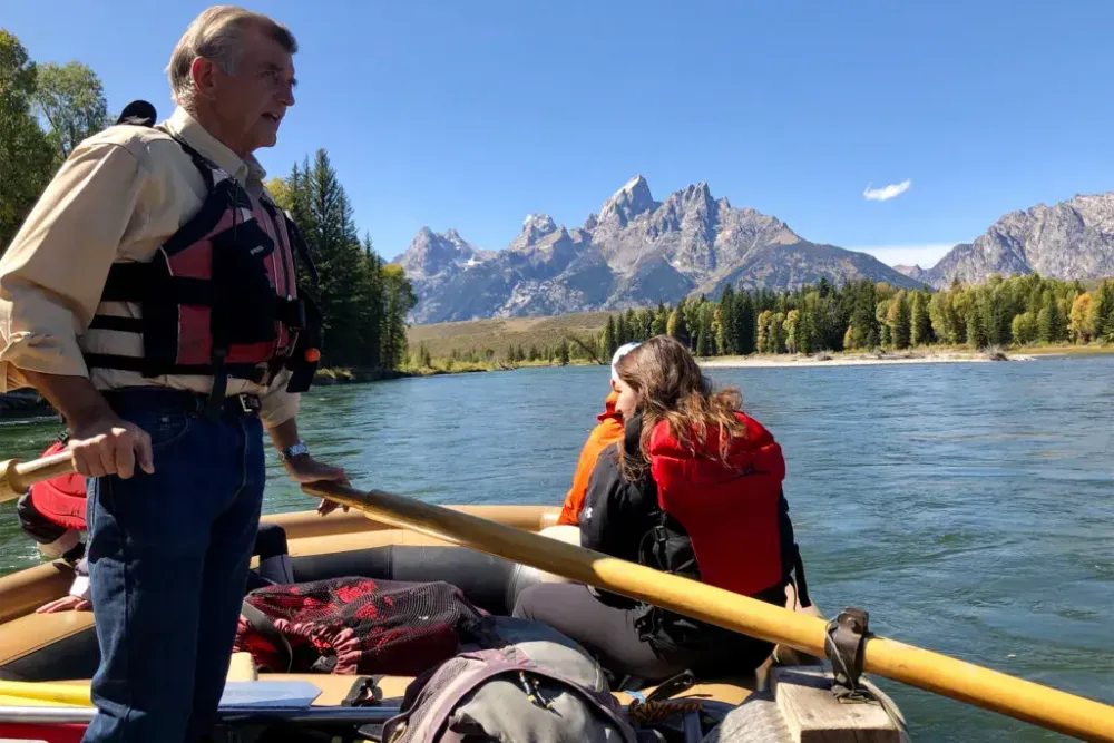 Rafting guide on the snake river, grand teton national park.